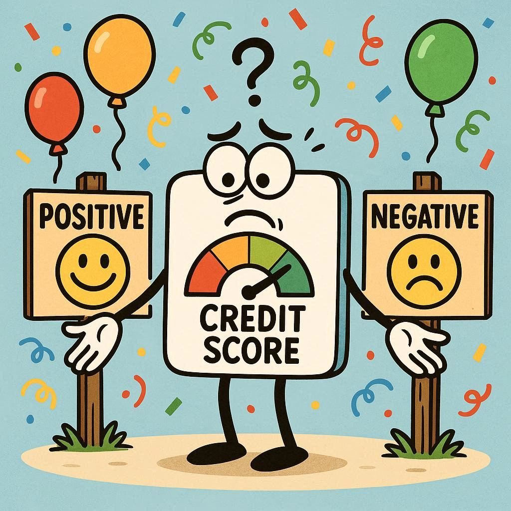 A cartoon depiction of positive vs negative credit.
