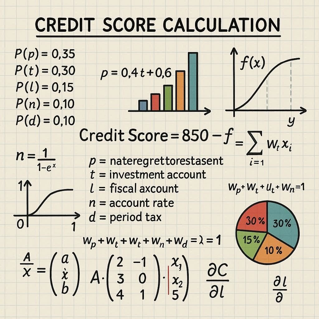 an image with math calculations giving the idea of a credit score