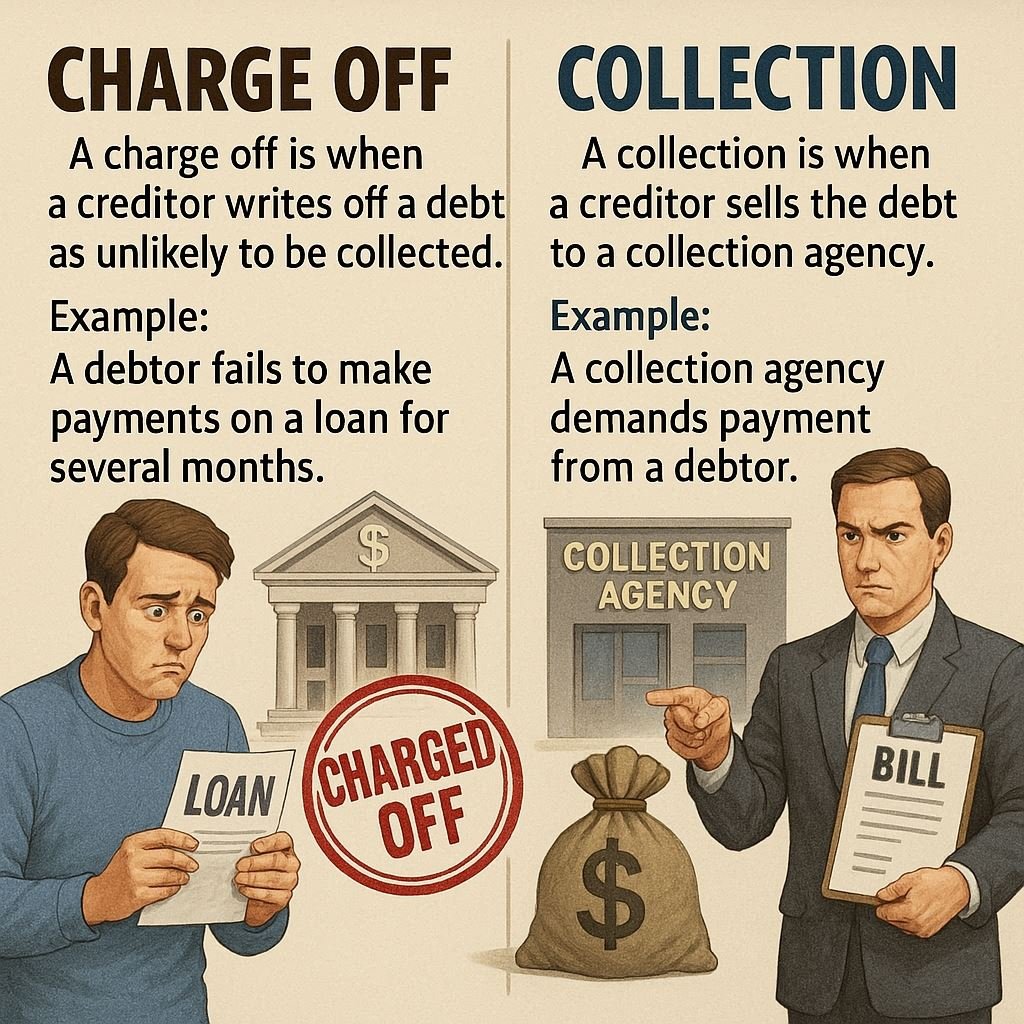 Explains the difference between a charge off and collection