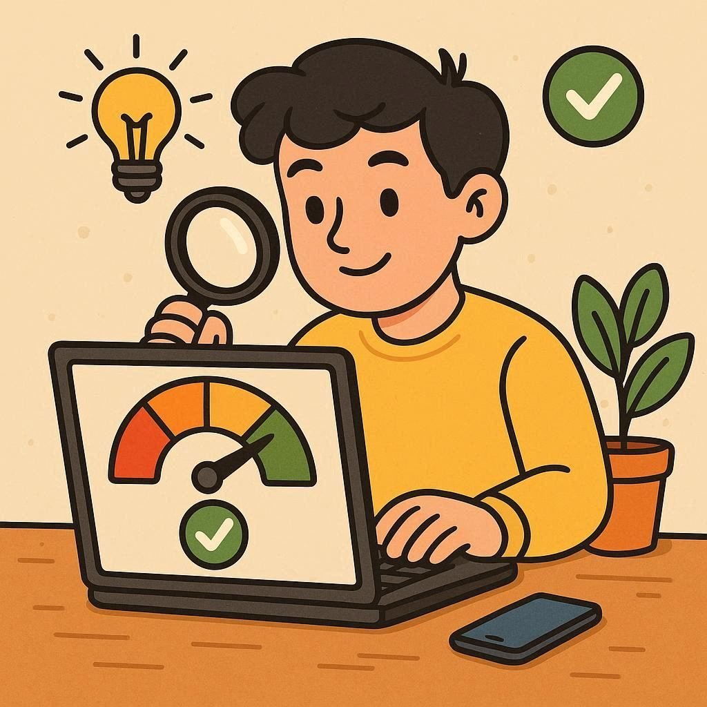 a cartoon image showing a person checking their credit score