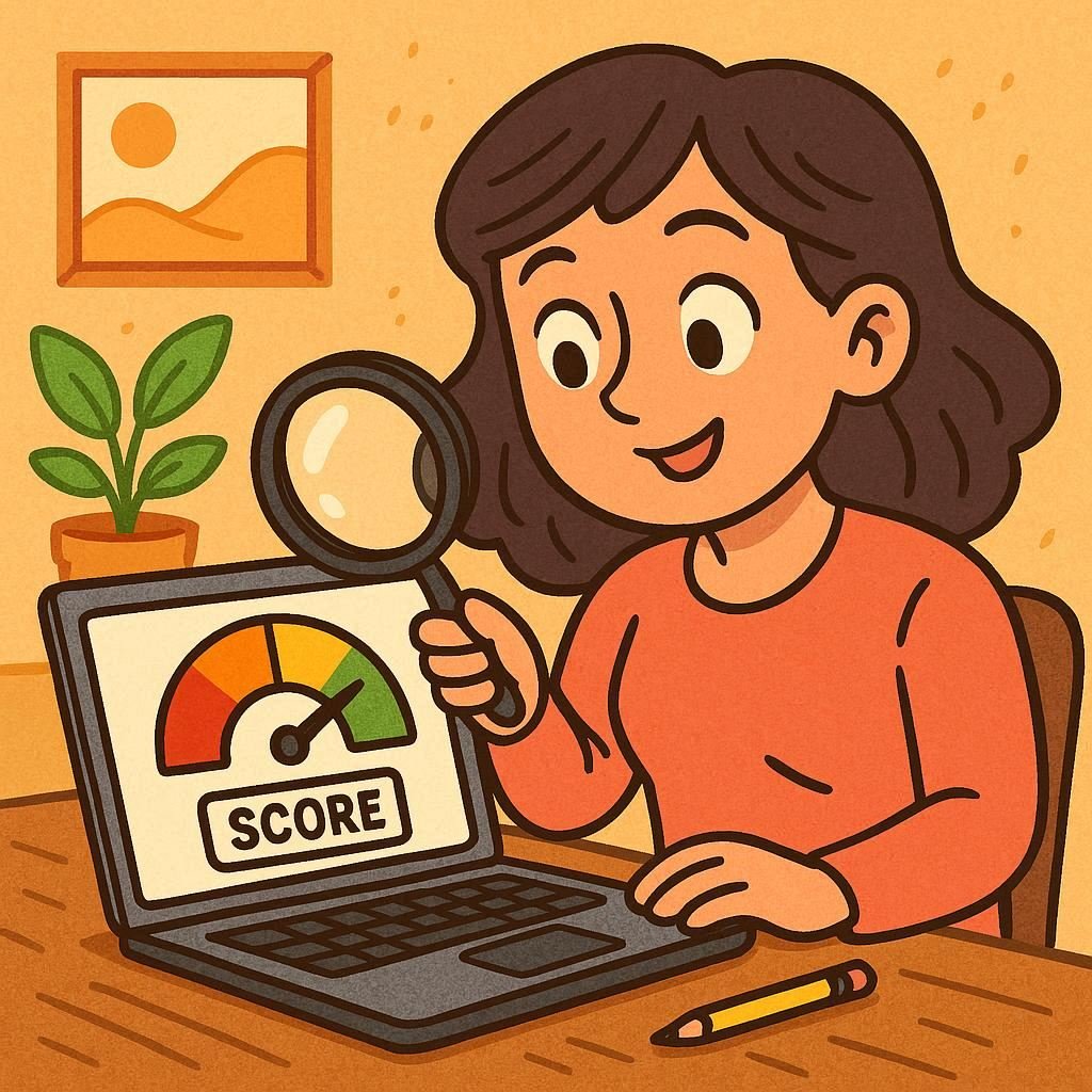 A cartoon image of a person checking their credit.